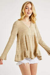 Hailey & Co Women's V-Neck Flounce Sleeve Knit Top - Stylish & Versatile